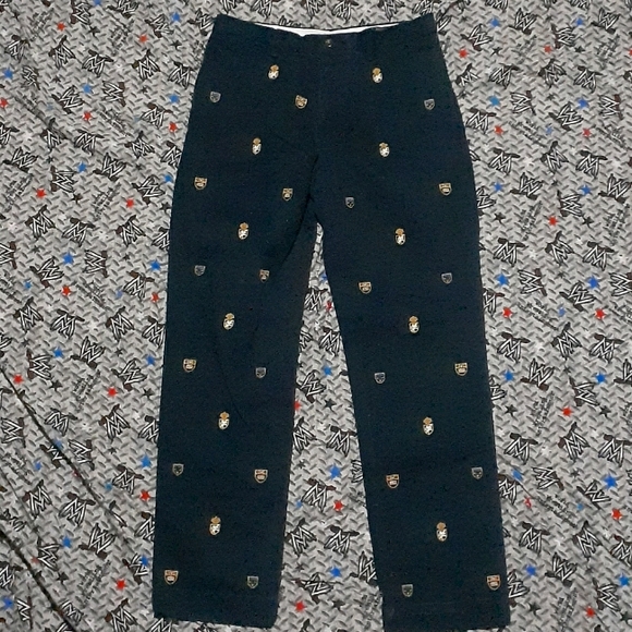 Ralph Lauren Polo Slim Fit All Over Print Pants Chino Chinos Navy Blue AOP Logo - Picture 1 of 4